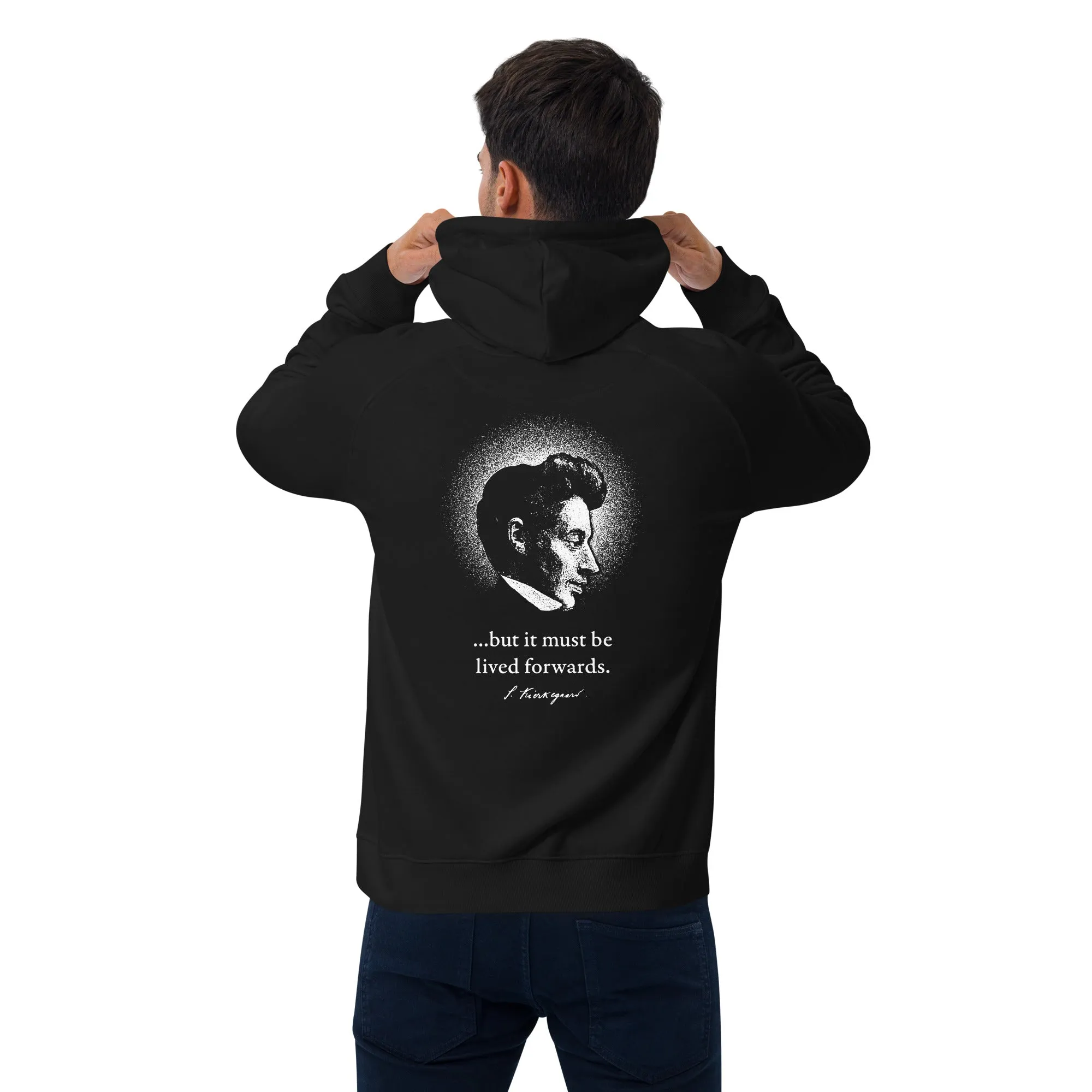 Kierkegaard Quote - Life can only be understood backwards - Eco Hoodie