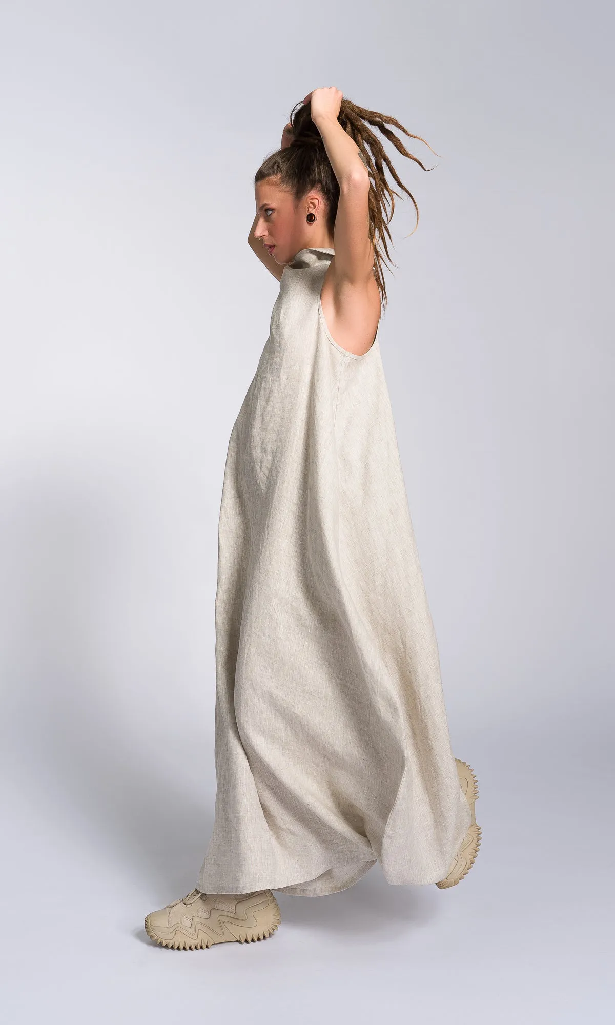 Linen High Neck Cocoon Dress