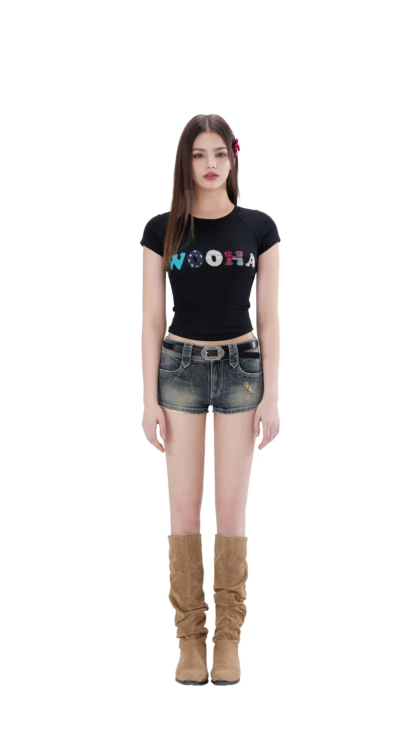 Low Rise Vintage Washed Jeans Shorts
