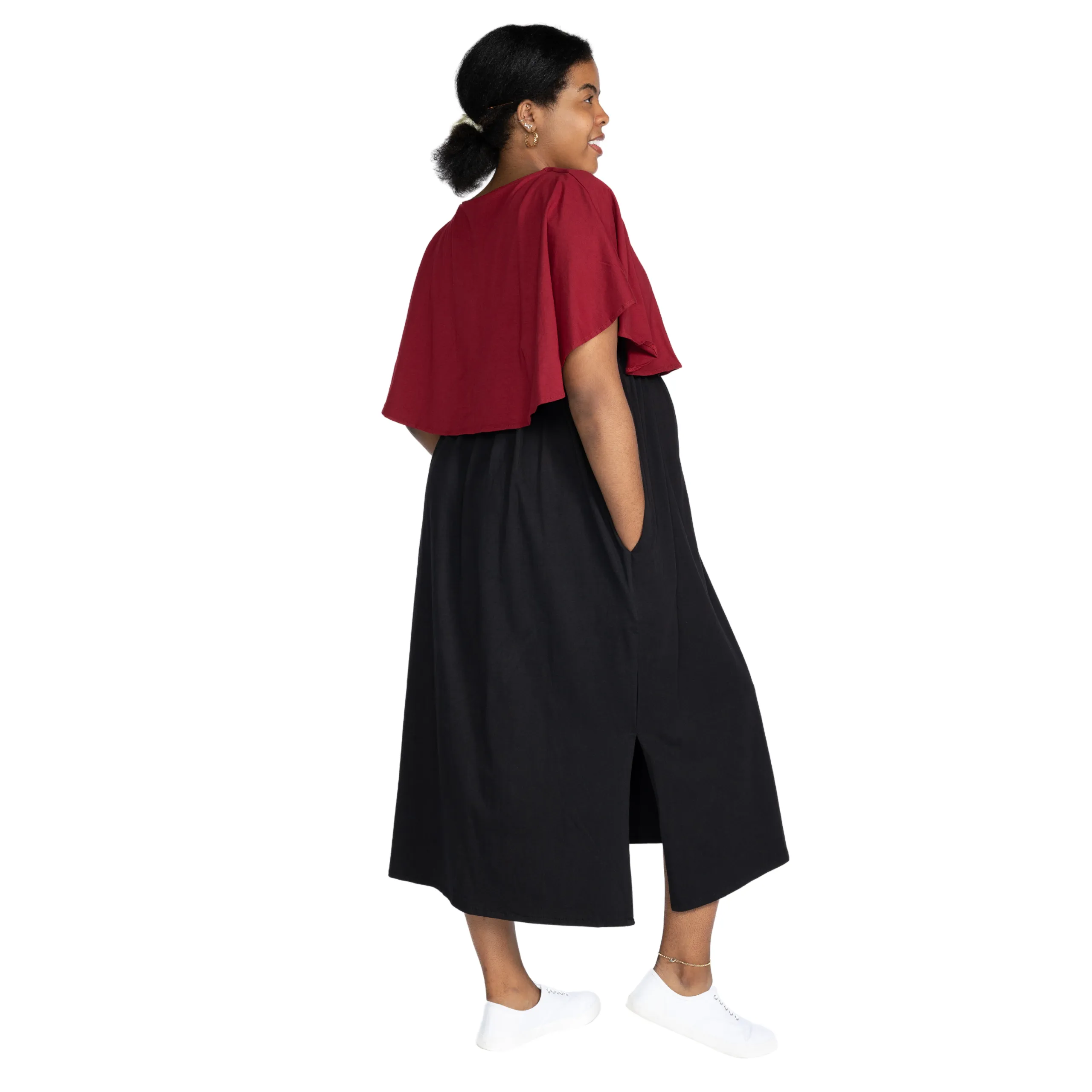 Maroon & Black Nursing Friendly Maternity Maxi Dress