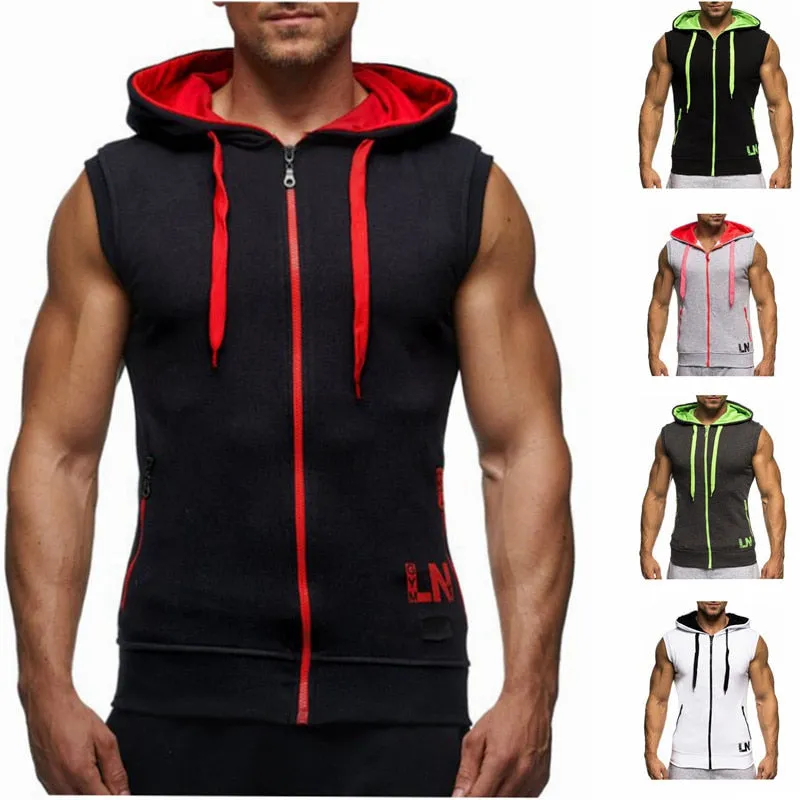 Mens Sleeveless Sweatshirt Hoodies New Clothing Hooded Tank Top Sporting Hooded for Mens Joggers Sportswear vest