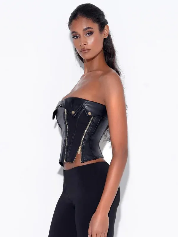 MERLINA VEGAN LEATHER BUSTIER TOP