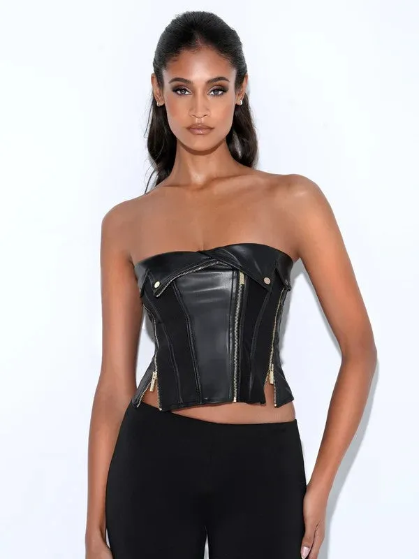 MERLINA VEGAN LEATHER BUSTIER TOP