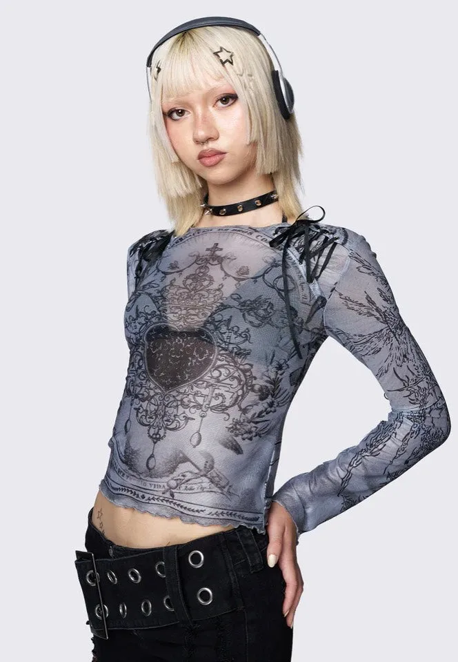 Minga London - Willa Grey Lace Up Mesh Black - Top