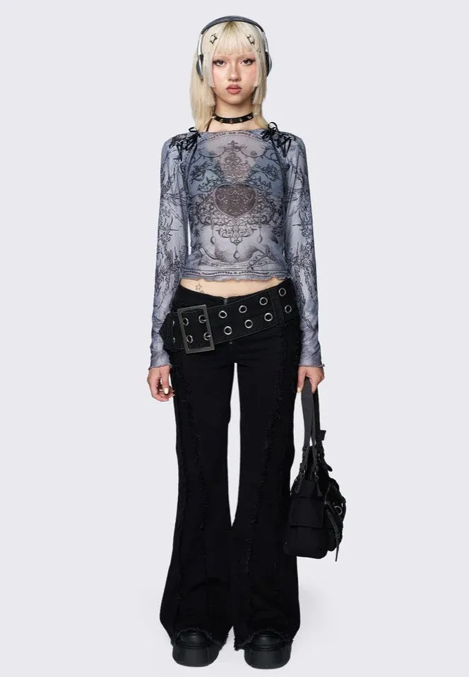 Minga London - Willa Grey Lace Up Mesh Black - Top