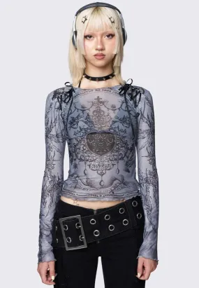 Minga London - Willa Grey Lace Up Mesh Black - Top