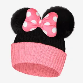 Minnie Mouse Kids Pink and Black Double Pom Beanie