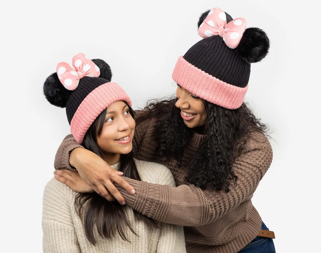 Minnie Mouse Kids Pink and Black Double Pom Beanie