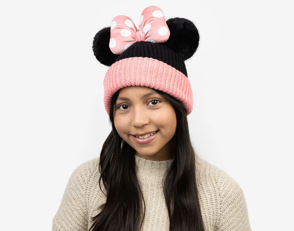Minnie Mouse Kids Pink and Black Double Pom Beanie