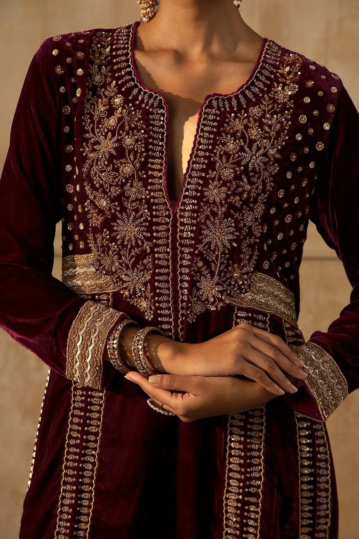 Mulberry Embroidered Long Kurta Set