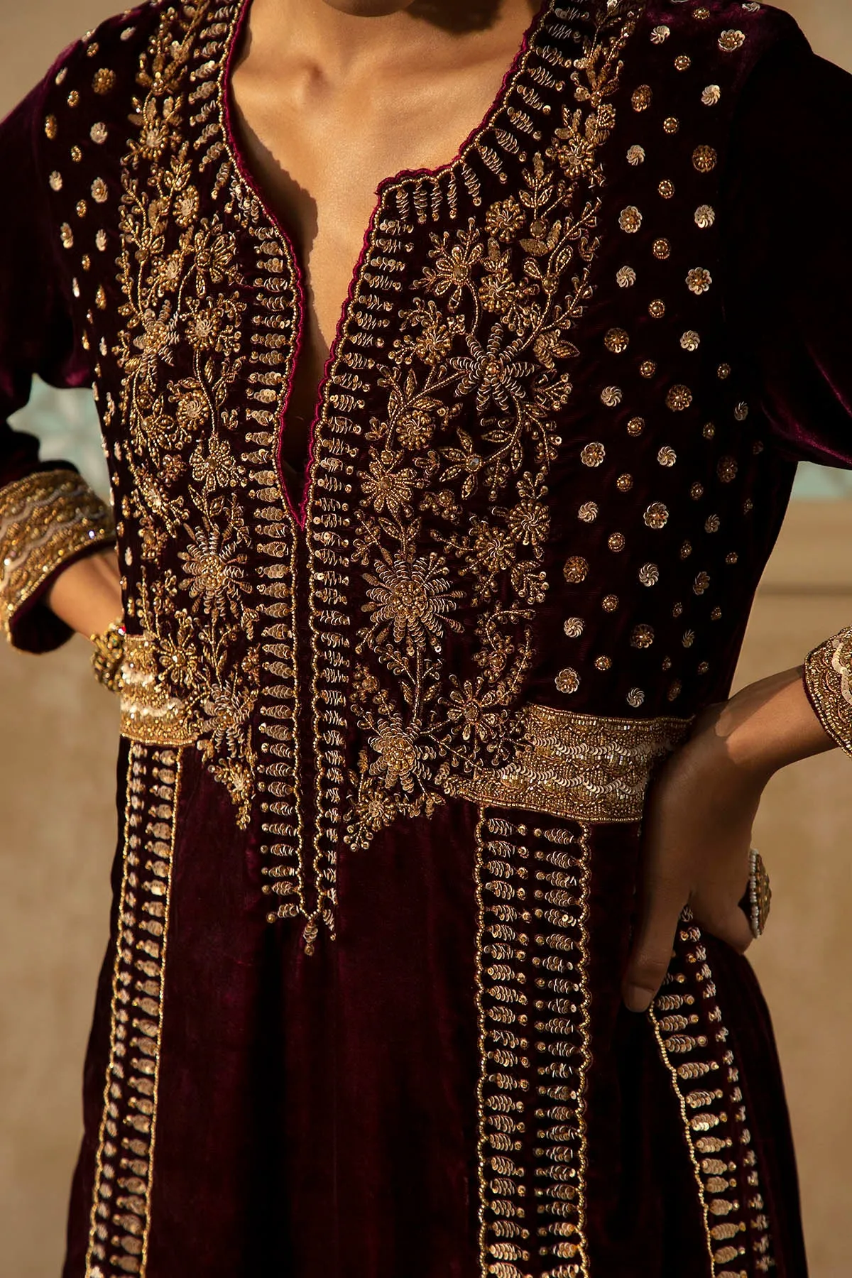 Mulberry Embroidered Long Kurta Set