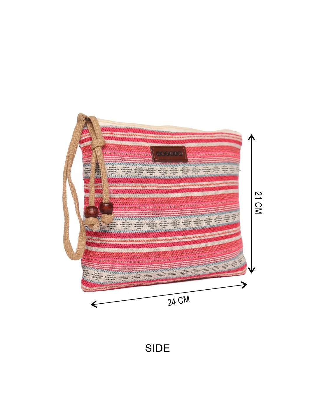 Multi Colour Striped Woven Makeup/Travel Pouch With Tassels
