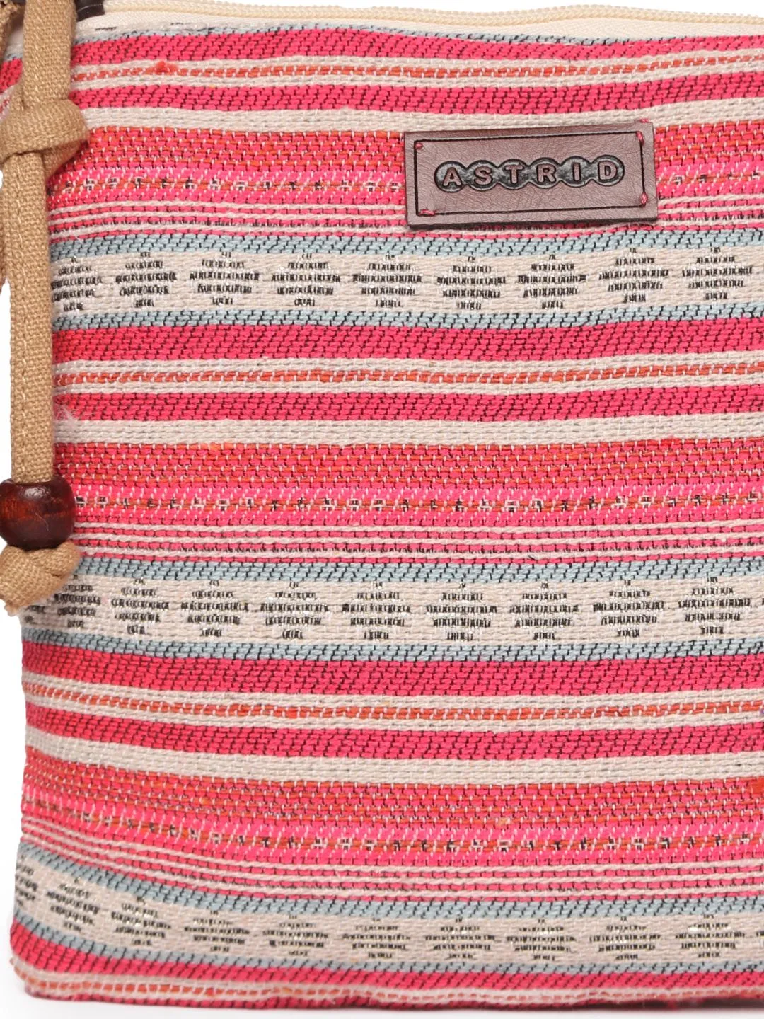 Multi Colour Striped Woven Makeup/Travel Pouch With Tassels