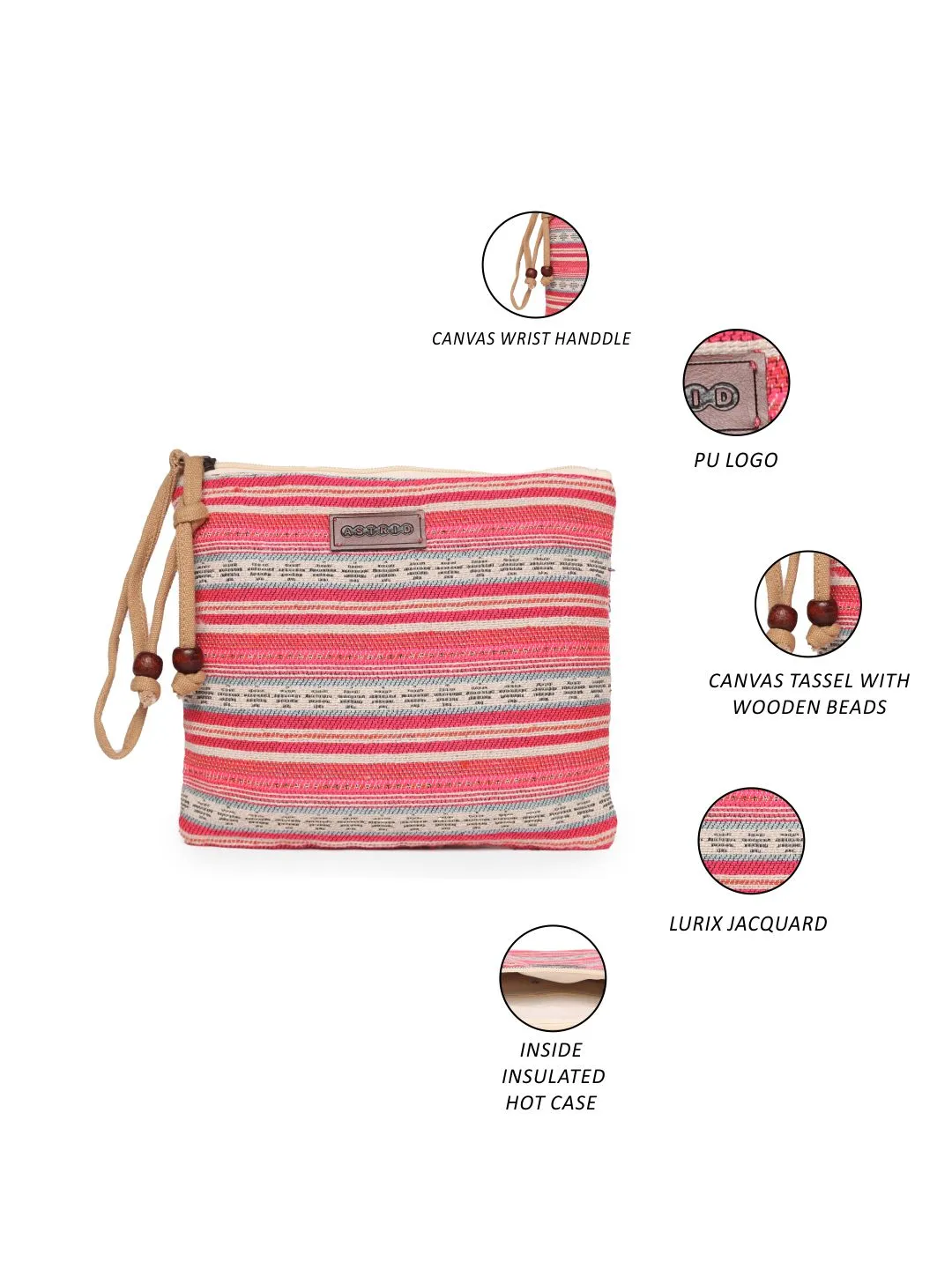 Multi Colour Striped Woven Makeup/Travel Pouch With Tassels