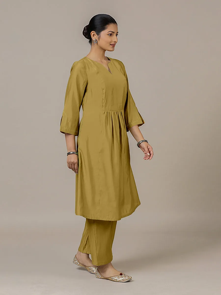 Nimrat x Rozaana | A Line Kurta in Dijon Mustard with Thread Work | Coords or Only Kurta