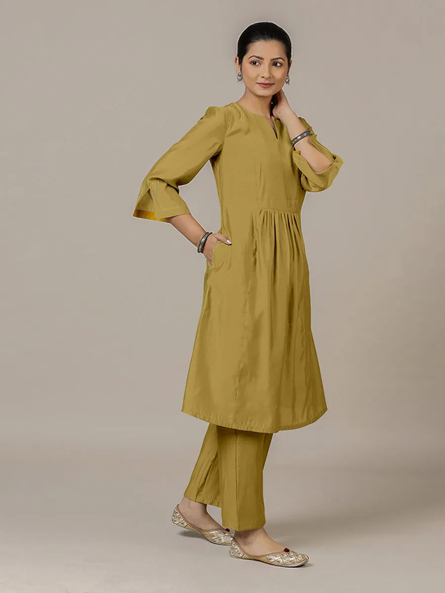 Nimrat x Rozaana | A Line Kurta in Dijon Mustard with Thread Work | Coords or Only Kurta