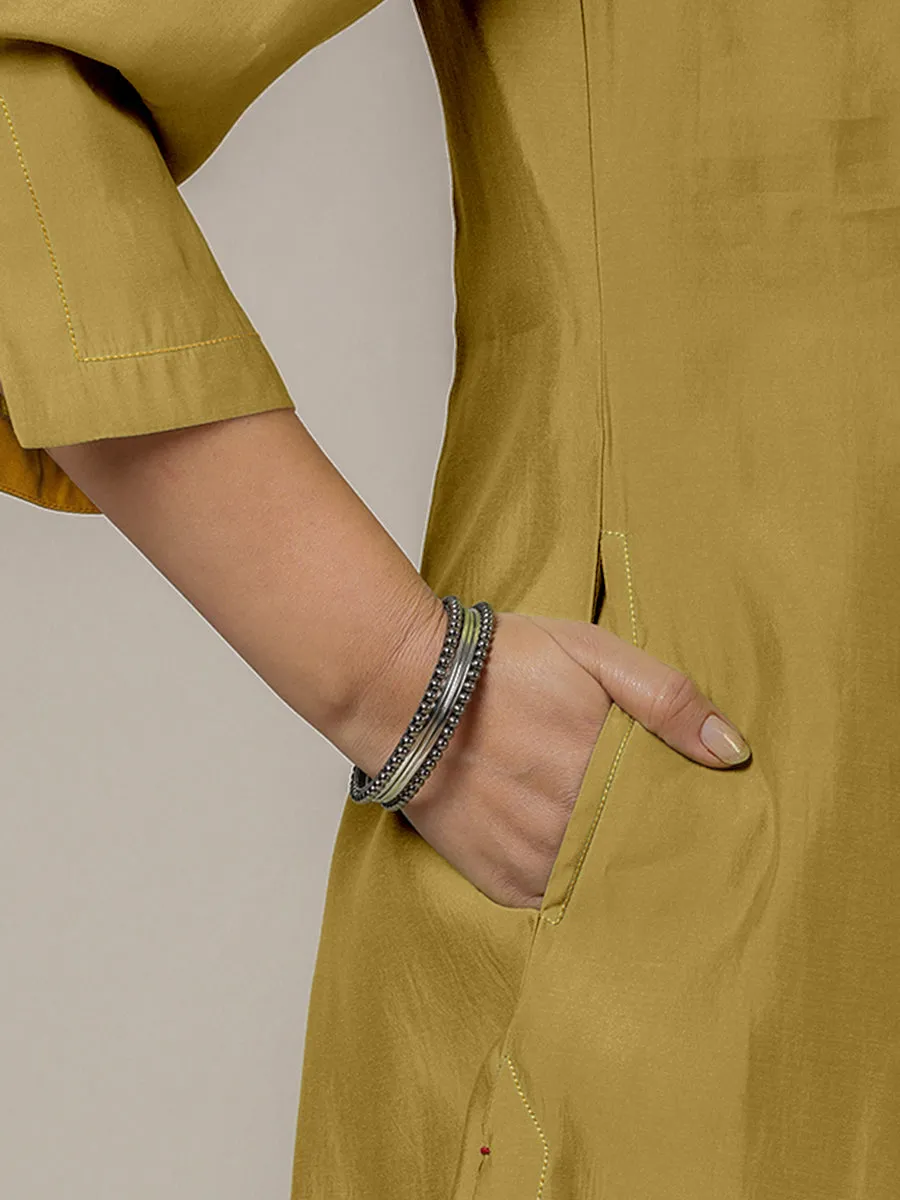 Nimrat x Rozaana | A Line Kurta in Dijon Mustard with Thread Work | Coords or Only Kurta