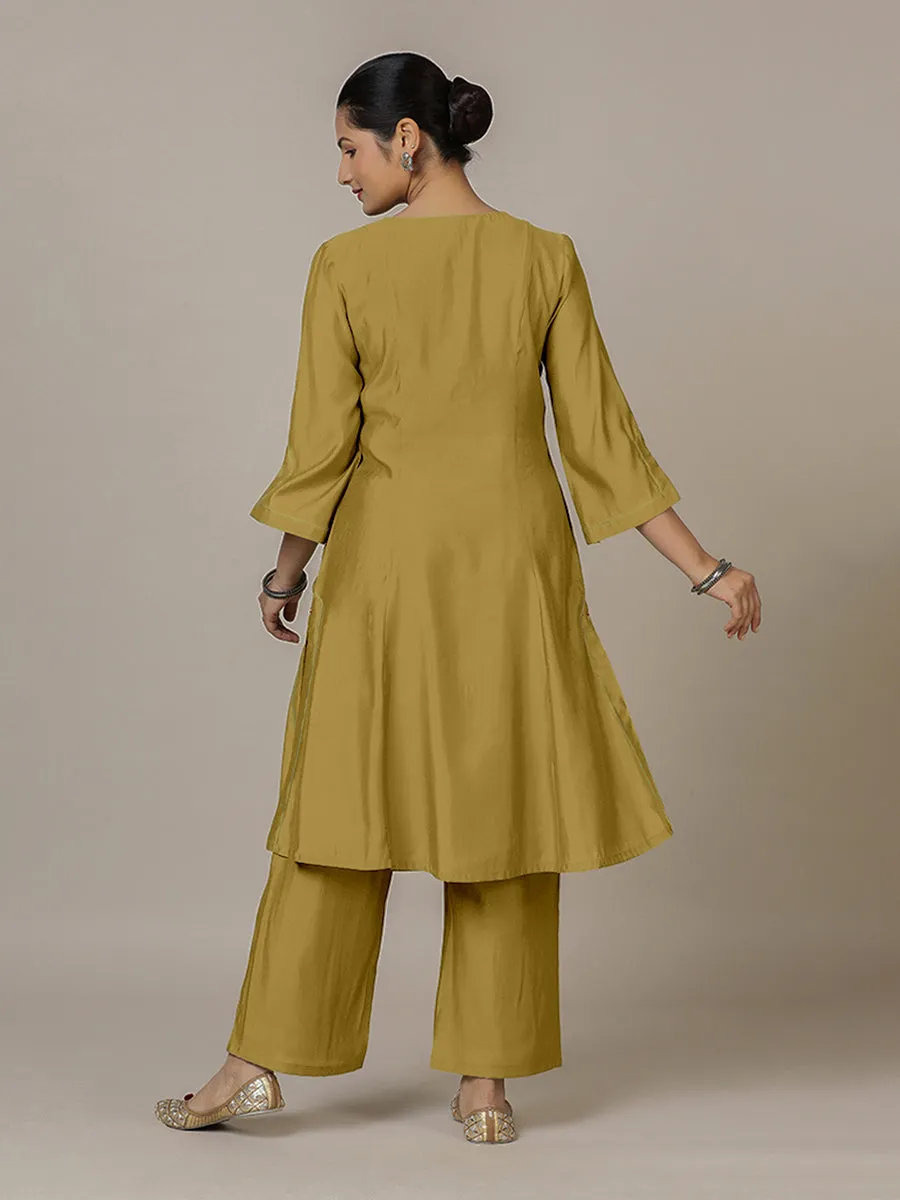 Nimrat x Rozaana | A Line Kurta in Dijon Mustard with Thread Work | Coords or Only Kurta