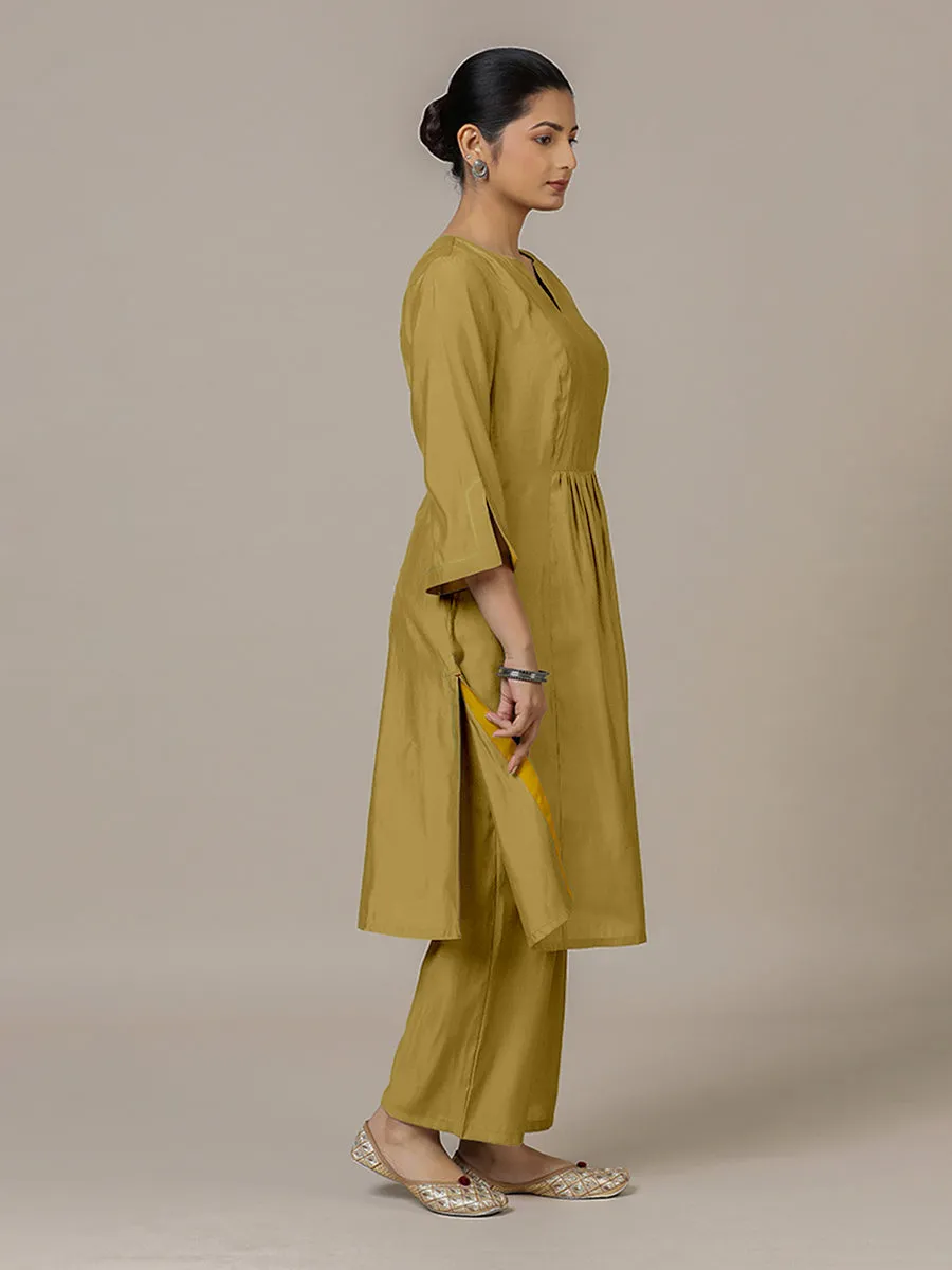 Nimrat x Rozaana | A Line Kurta in Dijon Mustard with Thread Work | Coords or Only Kurta
