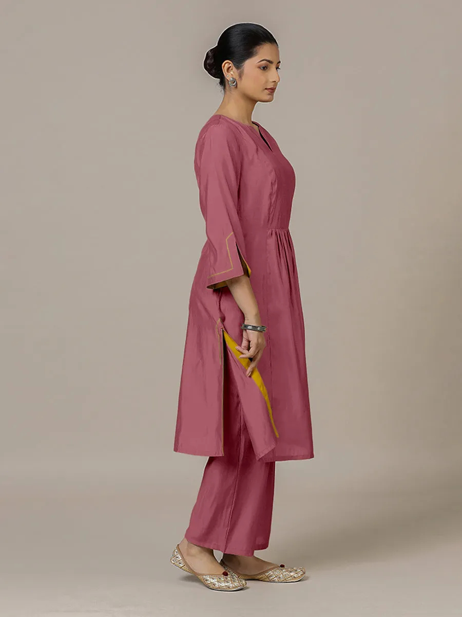 Nimrat x Rozaana | A Line Kurta in Rose Pink with Thread Work | Coords or Only Kurta