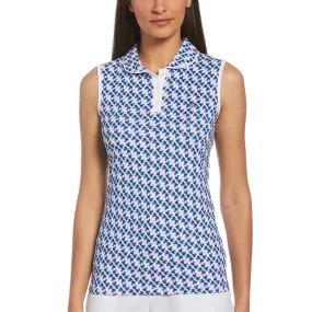 Original Penguin Womens Sleeveless Geo Parrot Printed Polo - BRIGHT WHITE
