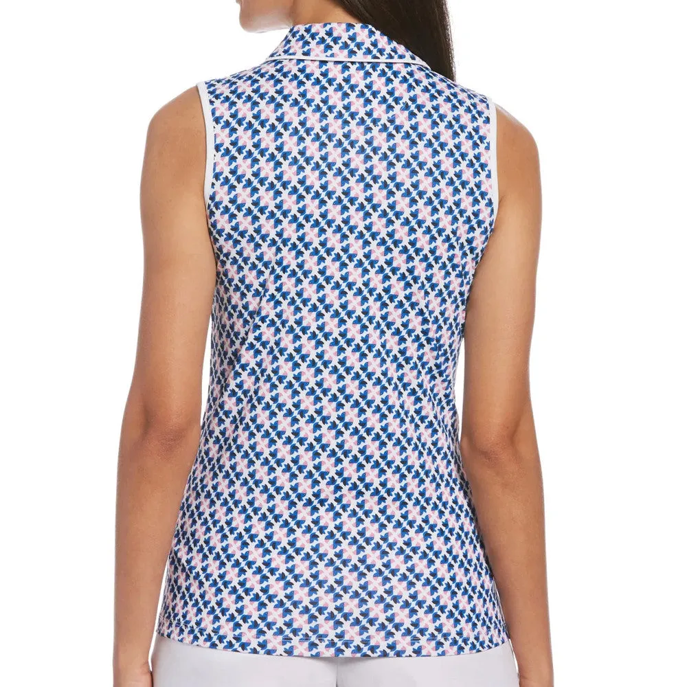 Original Penguin Womens Sleeveless Geo Parrot Printed Polo - BRIGHT WHITE