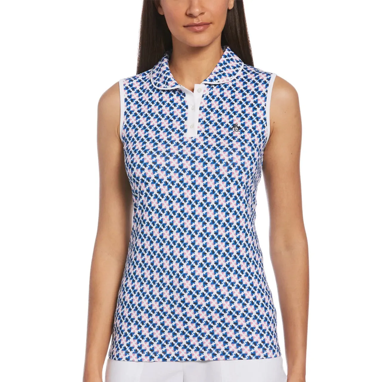 Original Penguin Womens Sleeveless Geo Parrot Printed Polo - BRIGHT WHITE