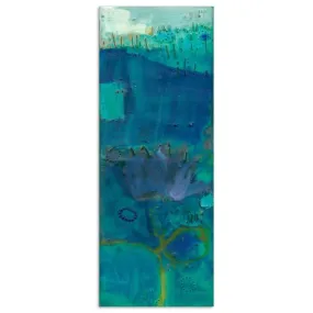"Reedy Blue III" Frameless Free Floating Tempered Art Glass Abstract Wall Art