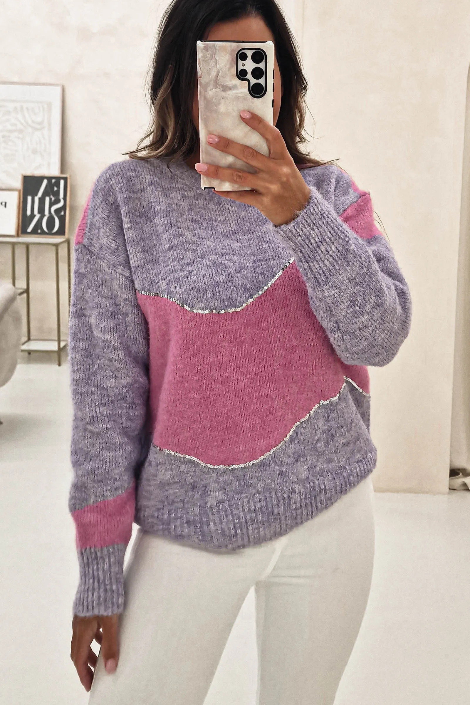 Rosalind Sequin Detail Jumper | Lilac/Pink