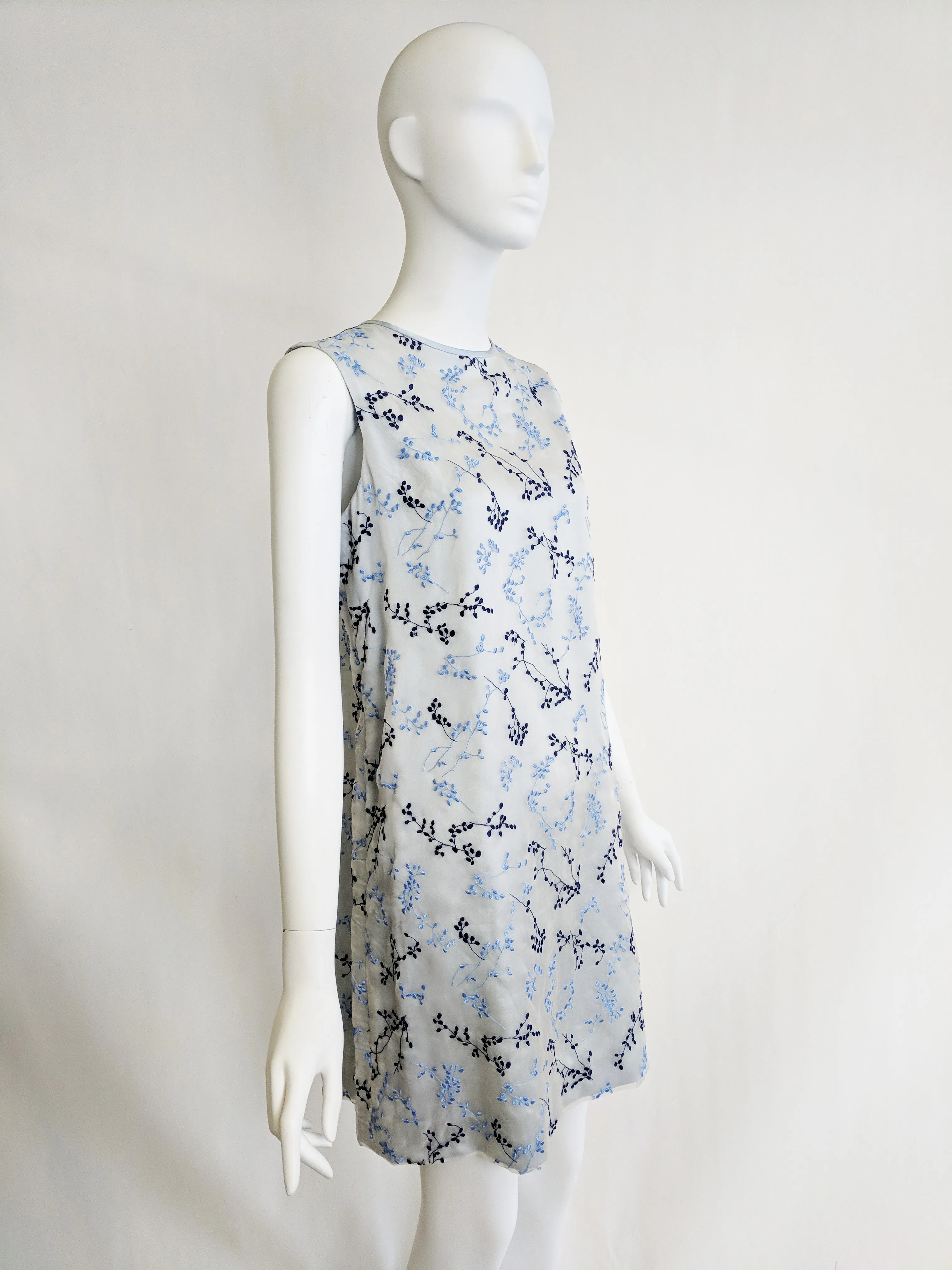 Sleeveless Shift Dress in Embroidered Organza