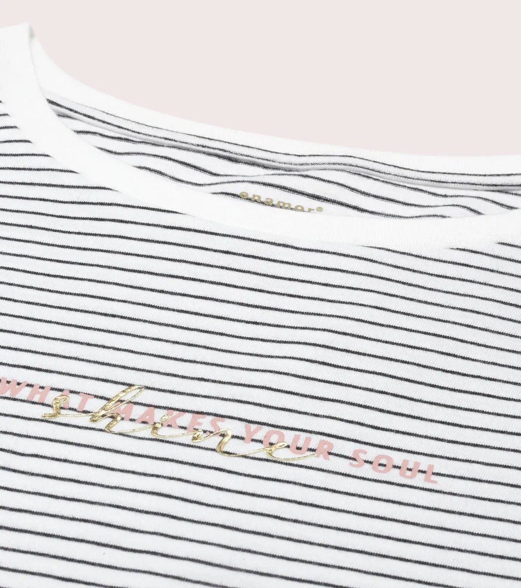 Tunic Tee – Stripes | Short Sleeve Tunic Tee With Side Slit & Mindful Graphic
