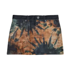 Vampire Art Boho Festival Tie-Dye Mini Denim Skirt - Black Star