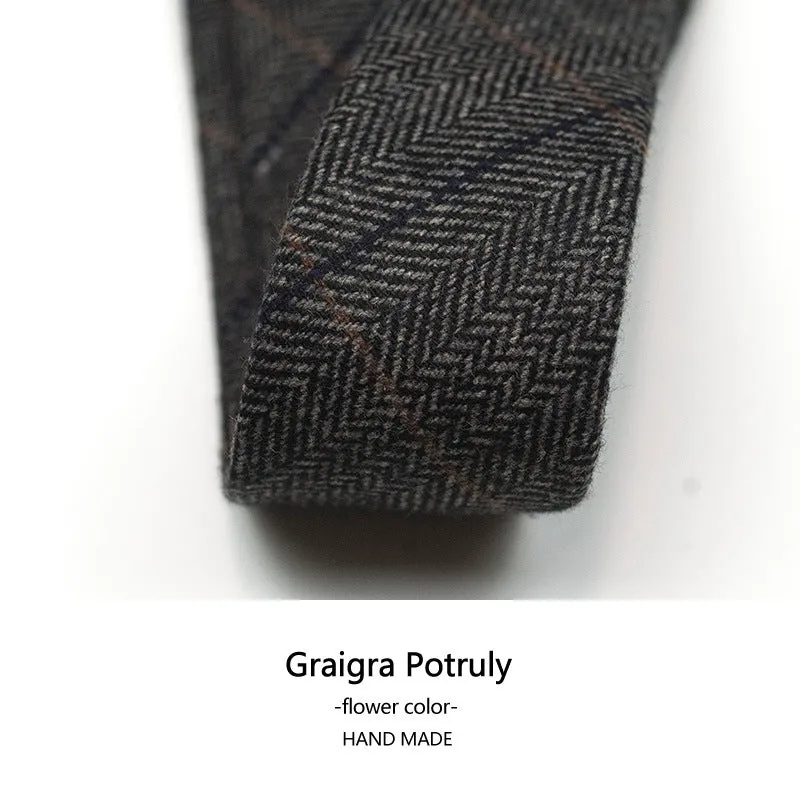 Wool Cashmere Neck Tie for Men Plaid Causal Formal Skinny Tweed Pattern | Y-112